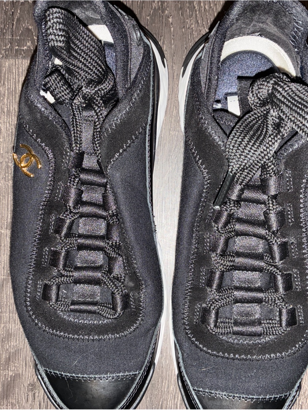 Velvet Calfskin Mixed Fibers CC Sneakers 36 Black